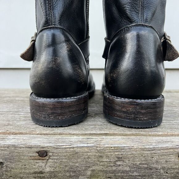 Bed Stu Gogo Lug Moto Boots Black Brown Gold Distressed Leather Side Zip Size 7 - Picture 7 of 11